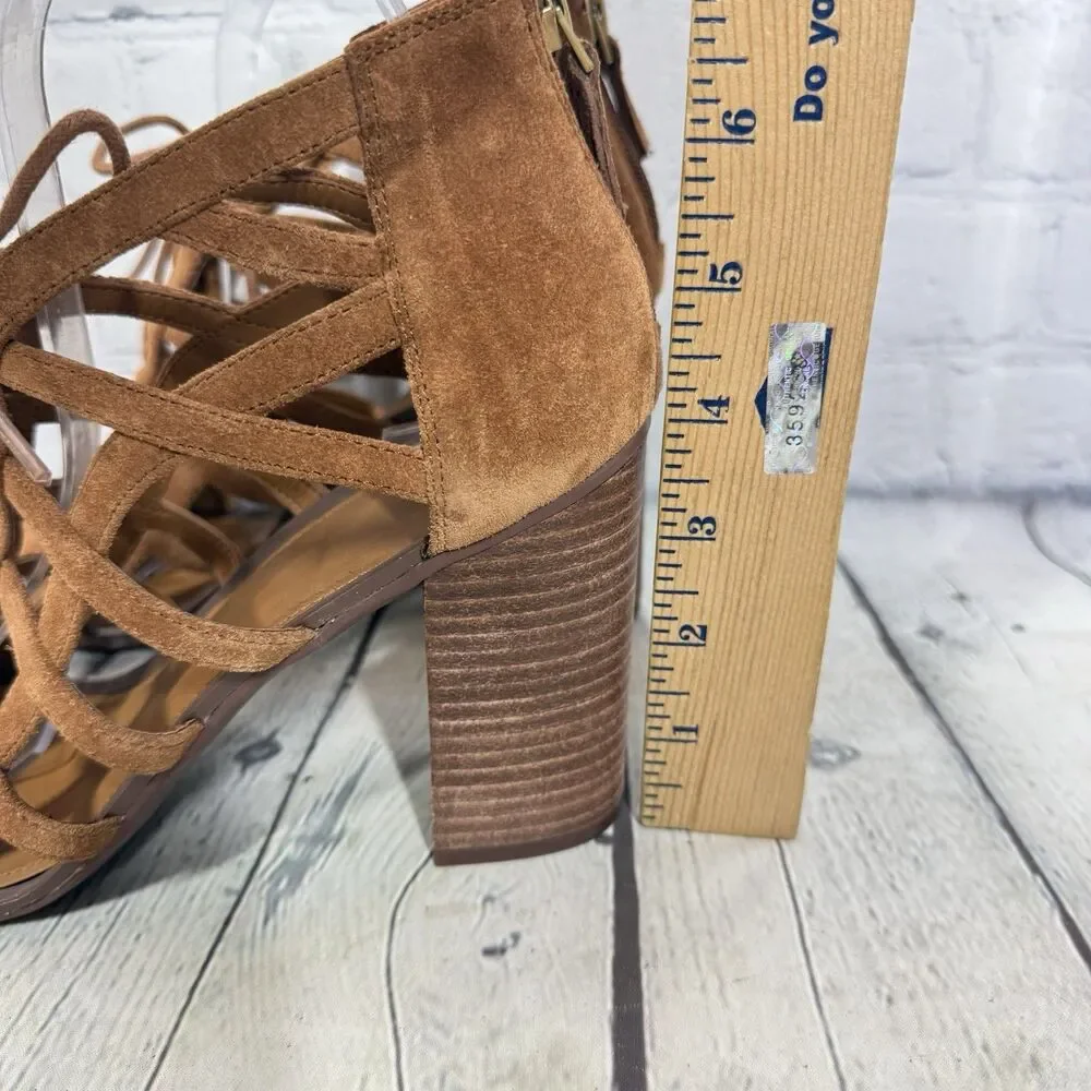 Franco Sarto Glatiator Sandals Women Size 10 M Brown Chunky Heel Ankle Strappy